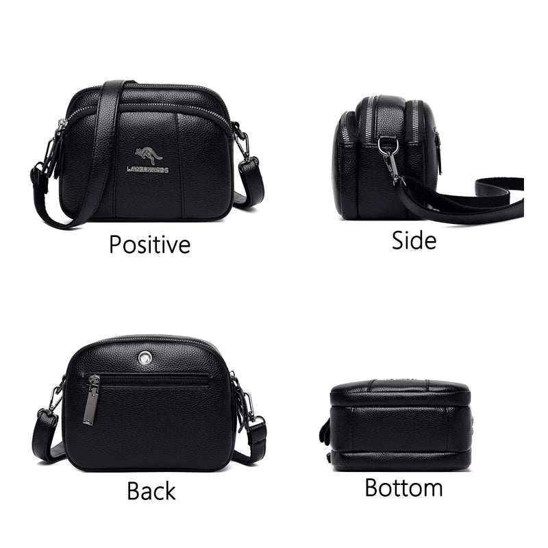 Women's Square Shoulder Bag Layer Pocket PU Leather Anti Theft Messenger Bag