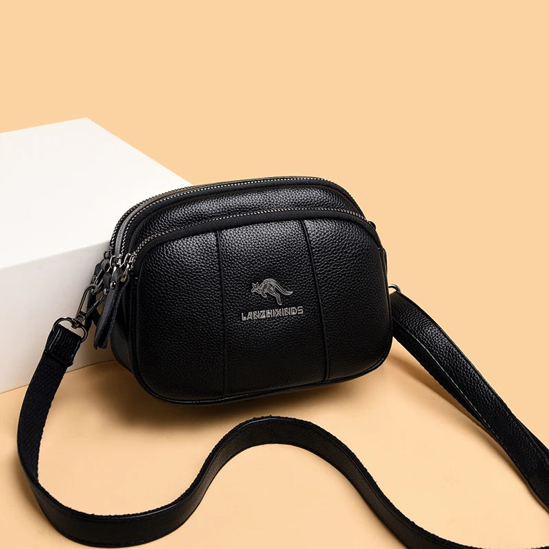 Women's Square Shoulder Bag Layer Pocket PU Leather Anti Theft Messenger Bag