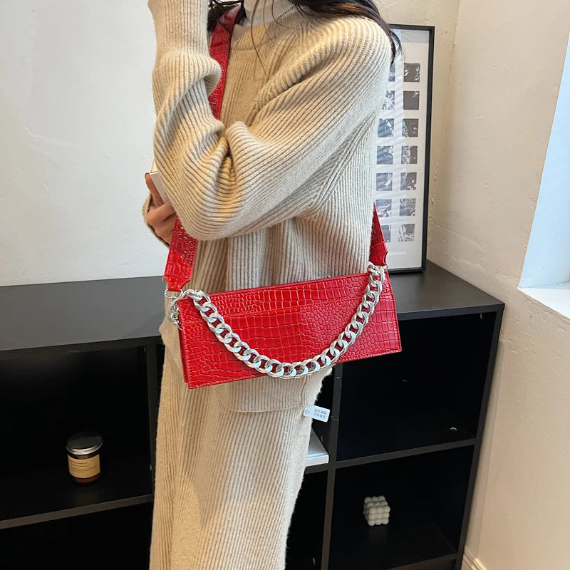 Stone Pattern Shoulder Bag Chain Handbag Nightclub Banquet Ladies Bag