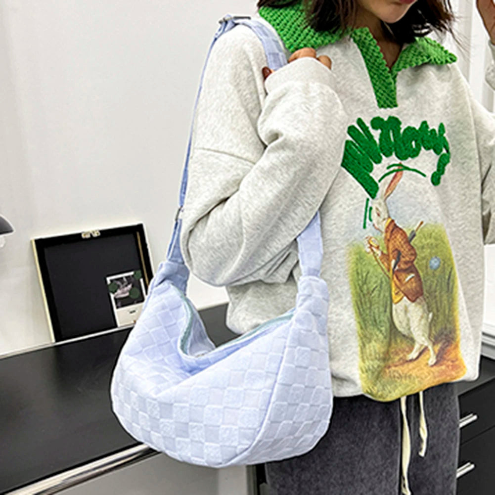 Large Capacity Plaid Crossbody Bag Adjustable Strap