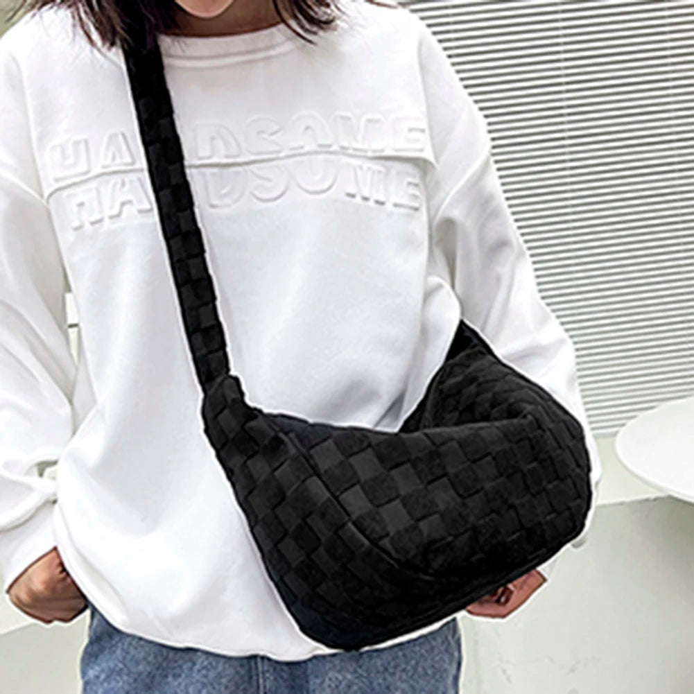 Large Capacity Plaid Crossbody Bag Adjustable Strap