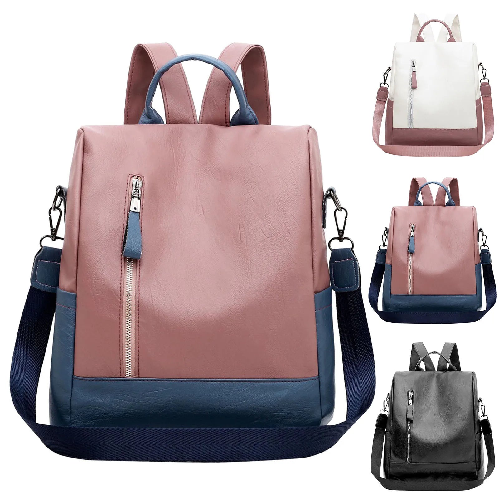 Ladies Versatile Leather Shoulder Bag Casual Large Capacity Backpack