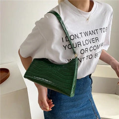 Crocodile Pattern Shoulder Messenger Bag Retro Style Casual Underarm Shoulder Ba