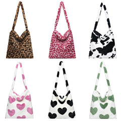 Vintage Love Print Tote Bag Crossbody Large Capacity Plush Women Shoulder Bag