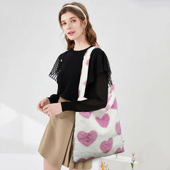 Vintage Love Print Tote Bag Crossbody Large Capacity Plush Women Shoulder Bag