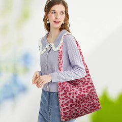 Vintage Love Print Tote Bag Crossbody Large Capacity Plush Women Shoulder Bag