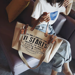 Canvas Large Capacity Tote Letter Shoulder Messenger Bag