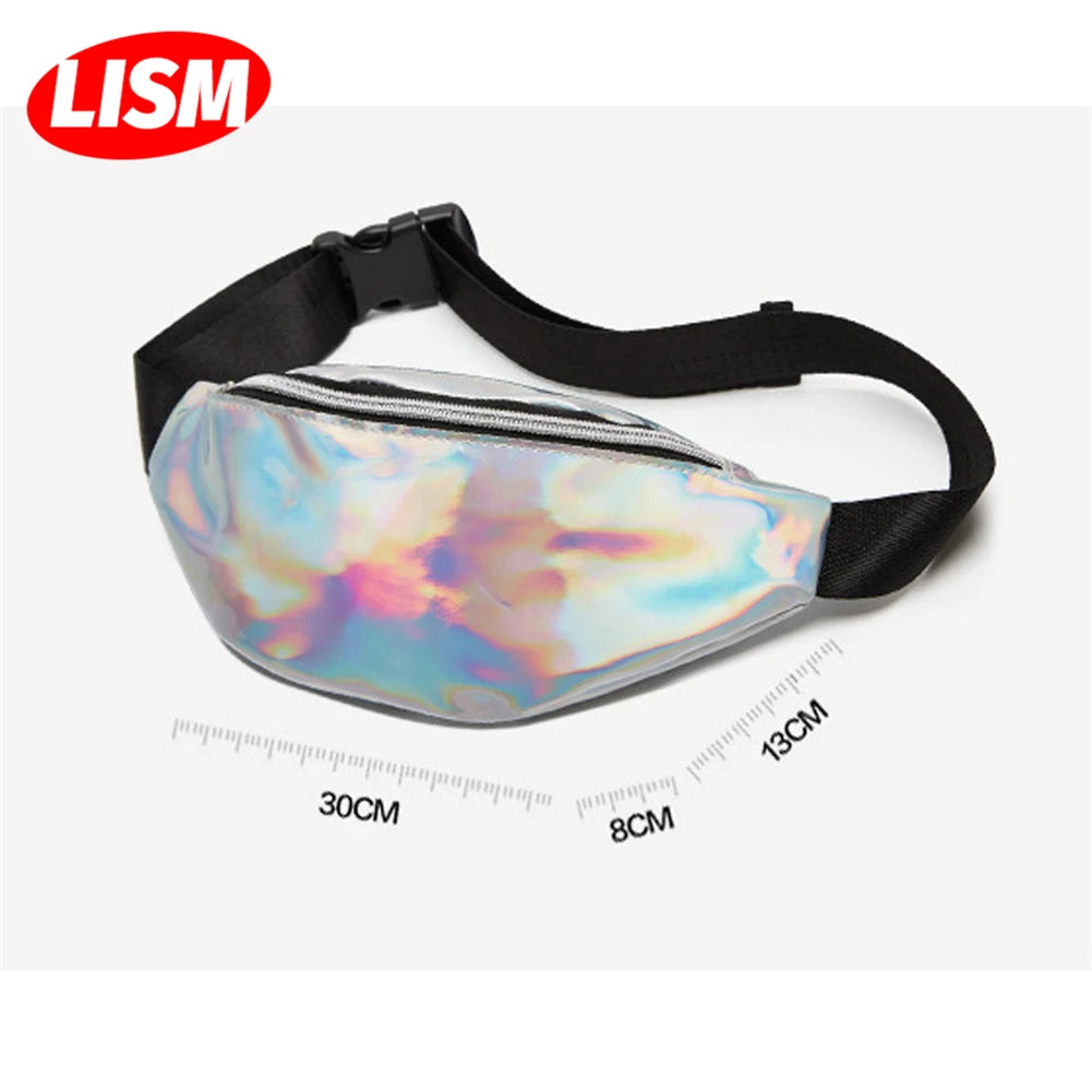 Women's Laser Waist Bag Colorful Slim Fanny Pack Waterproof Belt Pouch