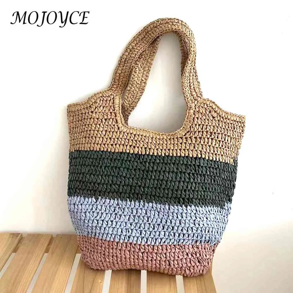 Casual Large Capacity Striped Beach Tote Bag for Vacation