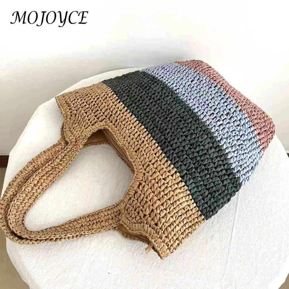 Casual Large Capacity Striped Beach Tote Bag for Vacation