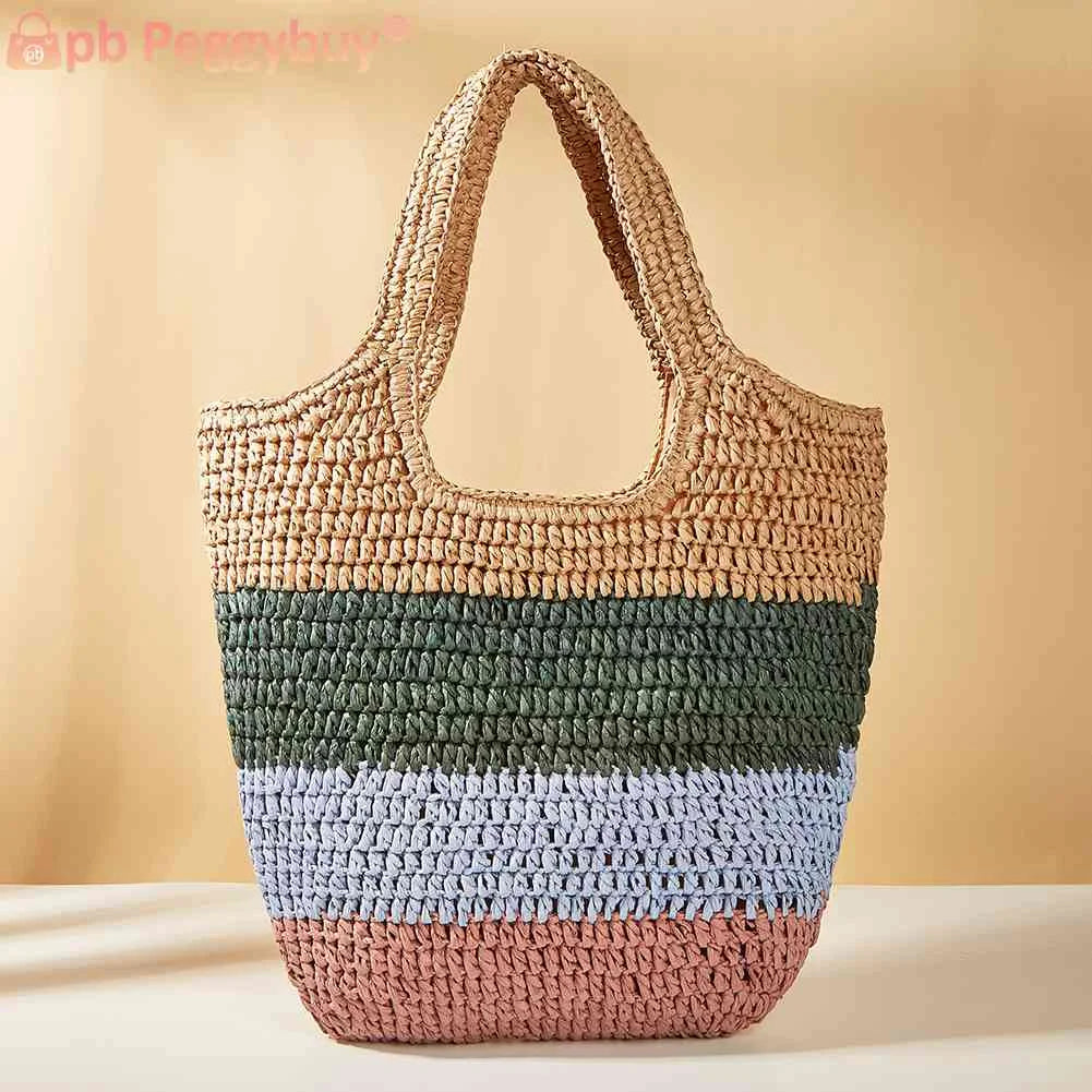 Women's Large Striped Shopping Tote Bag for Seaside Holiday