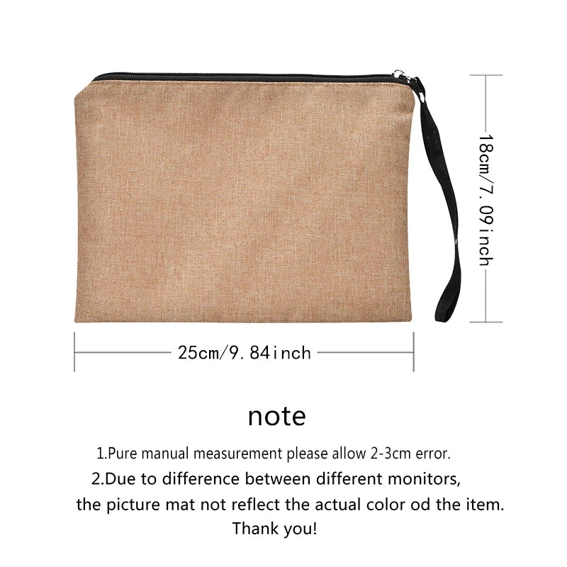 Linen Clutch Bag Letter Print Wristlet Travel Cosmetic Case Makeup Bag