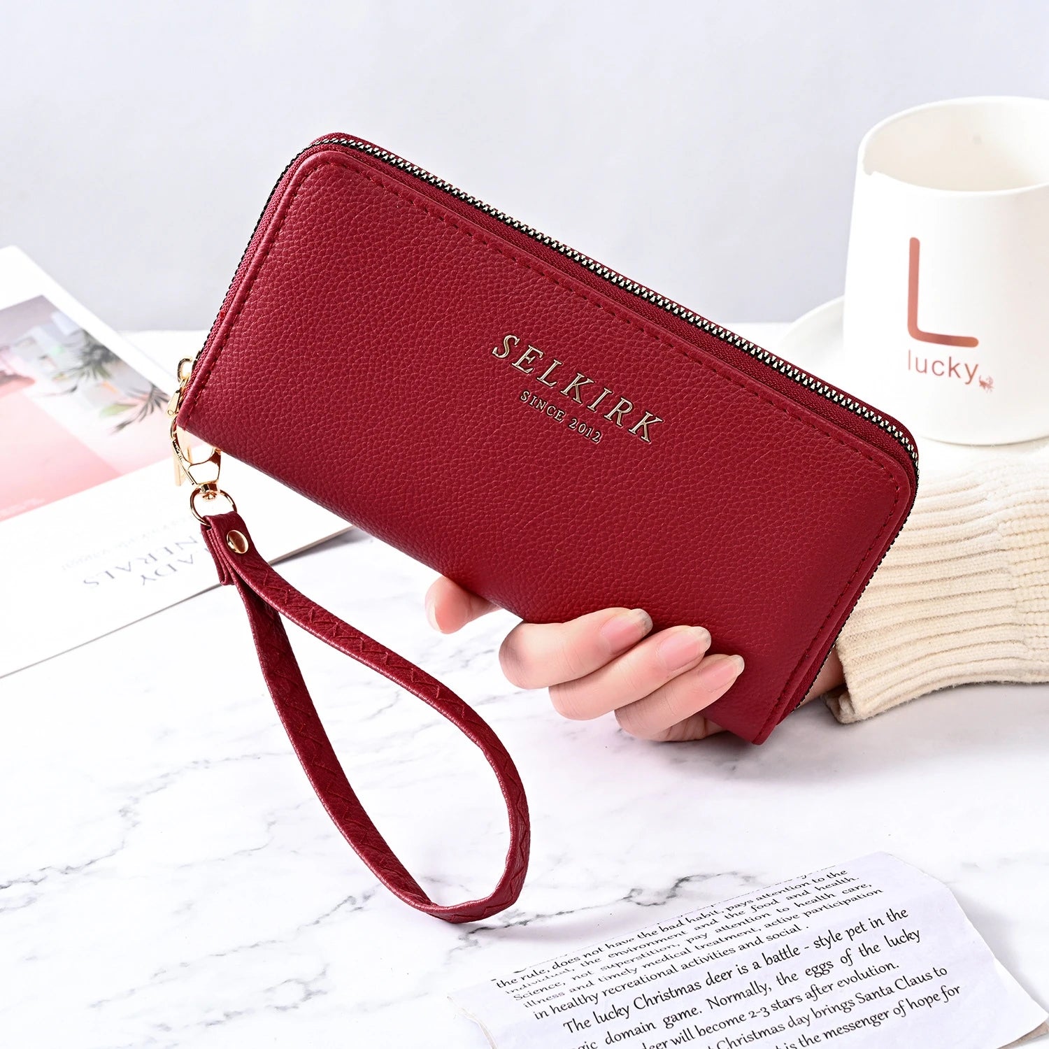 Women's Zipper Wallet Wristlet Hand Purse Pu Leather