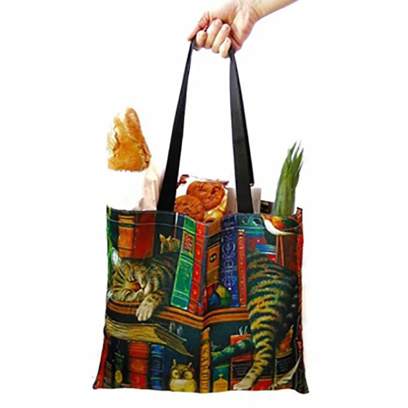 Cartoon Cat Tote Bag Waterproof Canvas Shopping Handbag