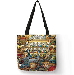 Cartoon Cat Tote Bag Waterproof Canvas Shopping Handbag