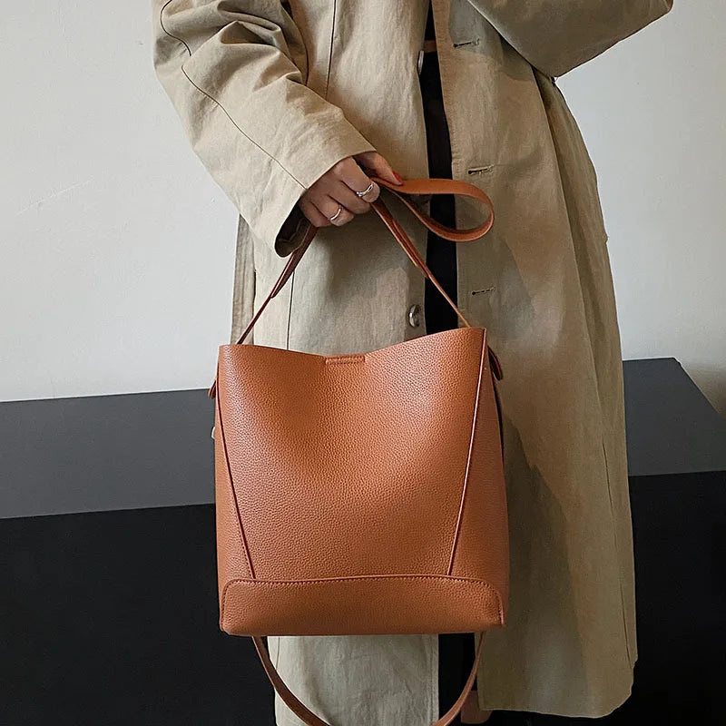 Retro Bucket Bag Set, Shoulder/Crossbody Bag, Autumn/Winter Leather Lady Bag