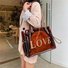 Clear Jelly Shoulder Bag with Letter Printing, Large Capacity