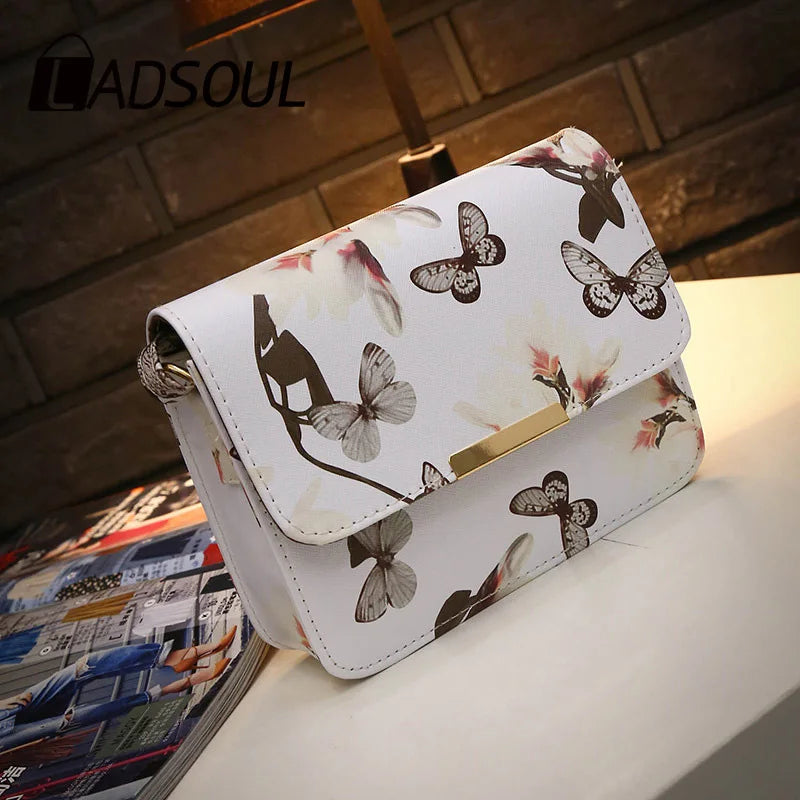 Ladsoul Literary Women Bag Shoulder Bag Flower & Butterfly Print Crossbody Bags