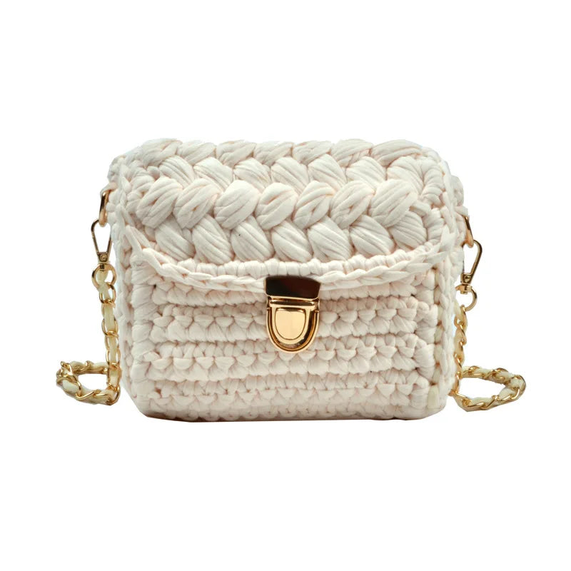 Ladsoul Hand Woven Chain Lock Crossbody Bag