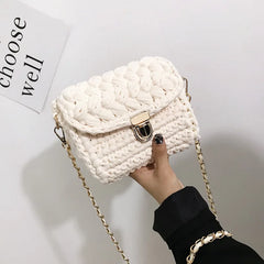Ladsoul Hand Woven Chain Lock Crossbody Bag