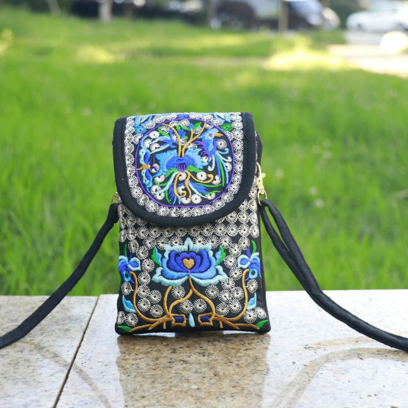 Embroidered Crossbody Shoulder Bag Wallet Purse