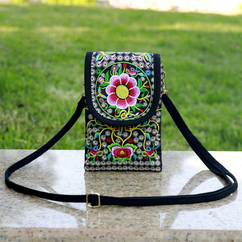 Embroidered Crossbody Shoulder Bag Wallet Purse