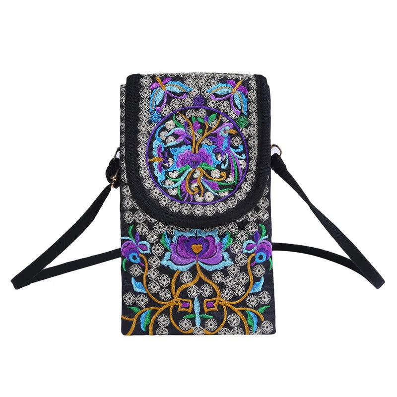 Embroidered Crossbody Shoulder Bag Wallet Purse