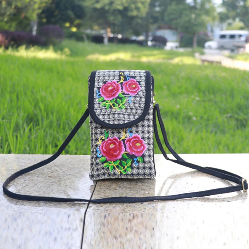 Embroidered Crossbody Shoulder Bag Wallet Purse