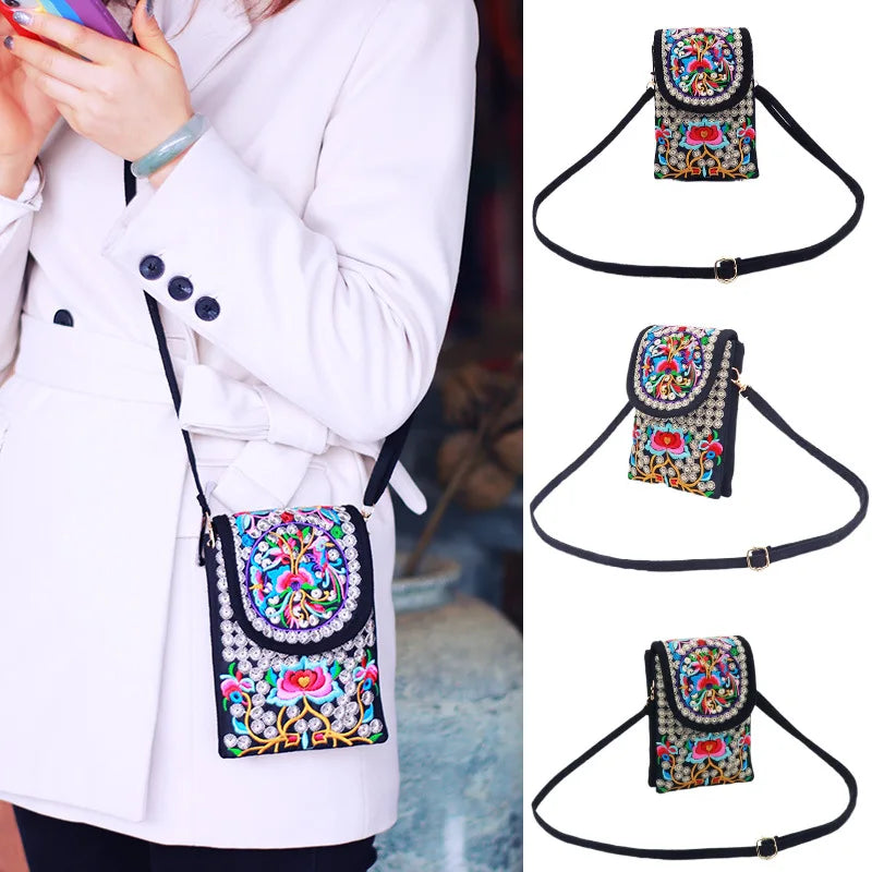 Ethnic Embroidered Crossbody Shoulder Cell Phone Bag