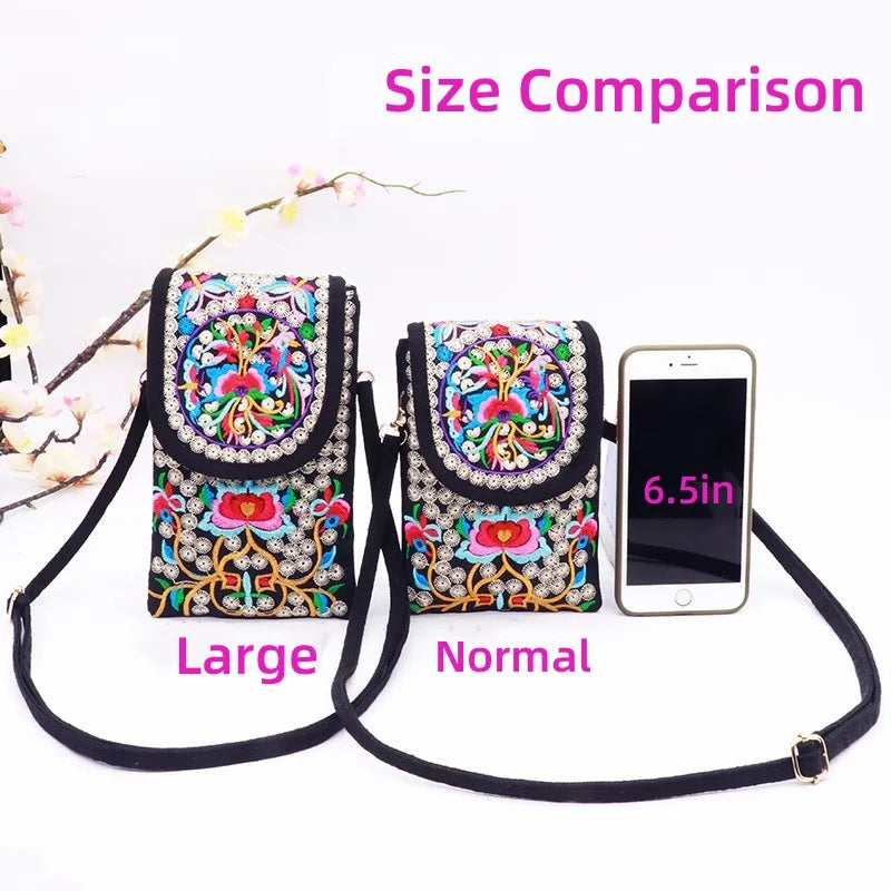 Ethnic Embroidered Crossbody Shoulder Cell Phone Bag