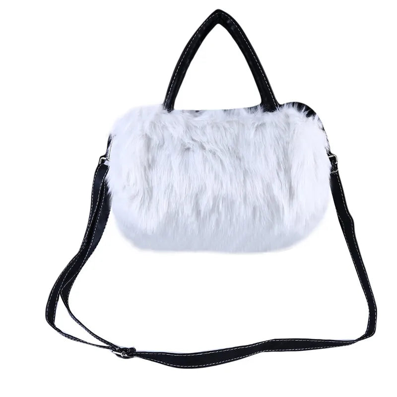 Faux Rabbit Fur Shoulder Messenger Bag Tote Women Long Fur Handbag