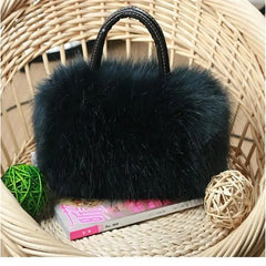 Faux Rabbit Fur Shoulder Messenger Bag Tote Women Long Fur Handbag