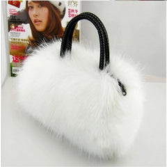 Faux Rabbit Fur Shoulder Messenger Bag Tote Women Long Fur Handbag