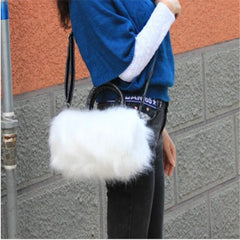 Lady Girl Pretty Faux Rabbit Fur Handbag Shoulder Messenger Bag Tote Women Long