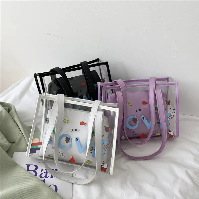Lady Handbag Jelly Transparent Bag Women's Graffiti Large-capacity Tote