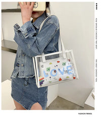 Lady Handbag Jelly Transparent Bag Women's Graffiti Large-capacity Tote