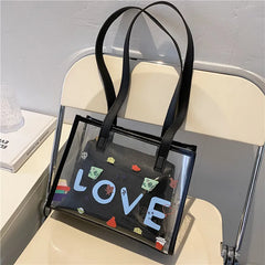 Lady Handbag Jelly Transparent Bag Women's Graffiti Large-capacity Tote