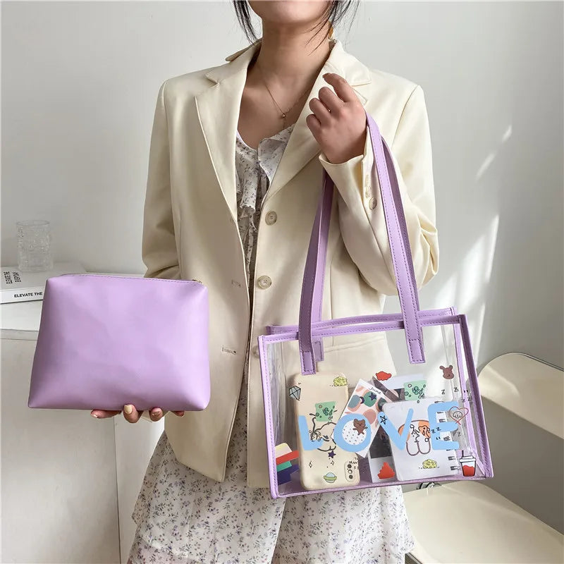 Lady Handbag Jelly Transparent Bag Women's Graffiti Large-capacity Tote