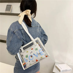 Lady Handbag Jelly Transparent Bag Women's Graffiti Large-capacity Tote