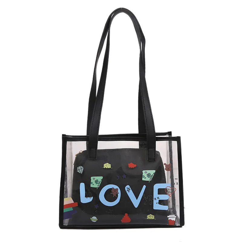 Lady Handbag Jelly Transparent Bag Women's Graffiti Large-capacity Tote