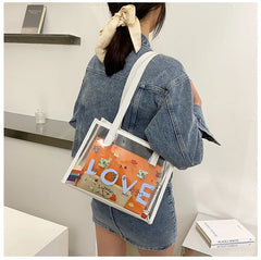Lady Handbag Jelly Transparent Bag Women's Graffiti Large-capacity Tote