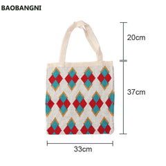 Women Knitting Rhombic Lattice Tote Bag Crochet Woolen Handbag