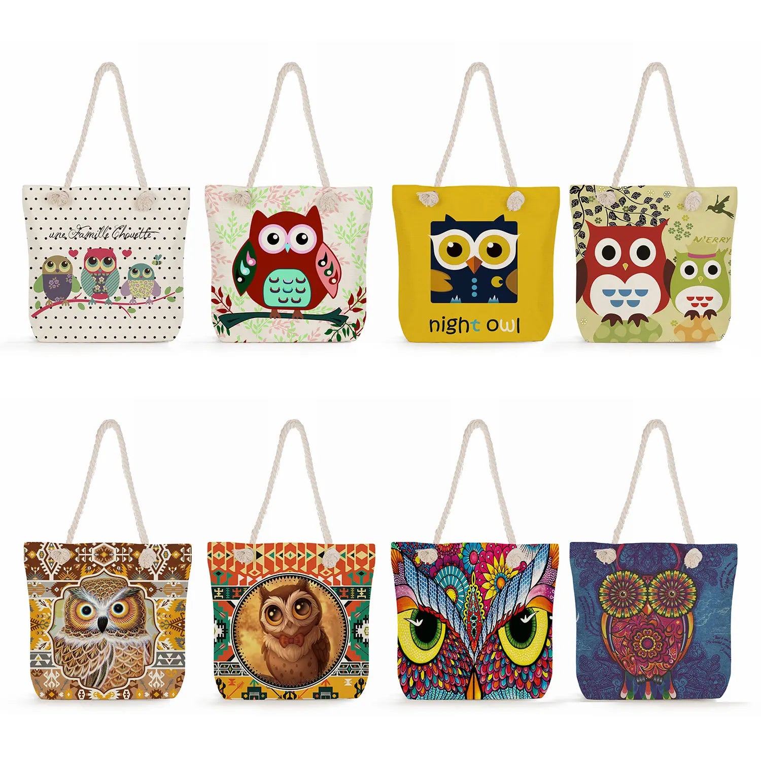 Large Capacity Reusable Shopping Bags Owl Print Handbag