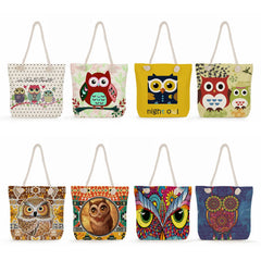 Large Capacity Reusable Shopping Bags Owl Print Handbag