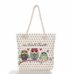 Large Capacity Reusable Shopping Bags Owl Print Handbag