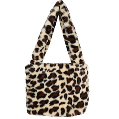 Lady Soft Leopard Totes Fluffy Plush Messenger Bag Women Book Shoulder Bags