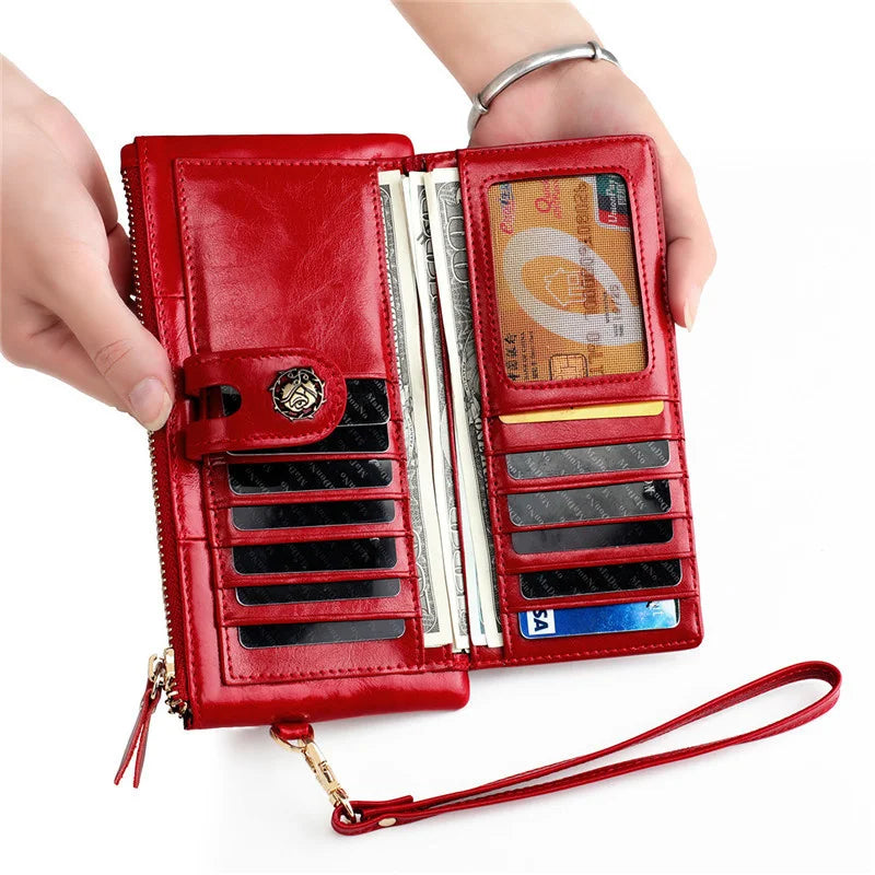 Oil Wax Women Clutch Wallet Leather Long Wallet Purse Coin Purse