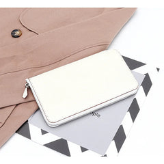 Women's Cow Leather Long Wallet Zipper Bag Ultra-thin Purse for Mobile Phone
