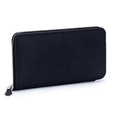 Women's Cow Leather Long Wallet Zipper Bag Ultra-thin Purse for Mobile Phone