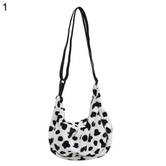 Women Cow Pattern Shoulder Bag Plush Crossbody Handbag
